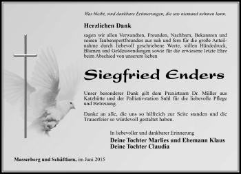 Traueranzeige von Siegfried Enders von Südthüringer Presse