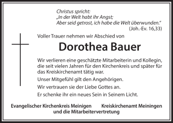 Traueranzeige von Dorothea Bauer von Südthüringer Presse