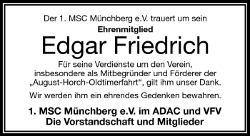 Traueranzeige von Edgar Friedrich von Frankenpost