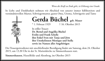 Traueranzeige von gerda Büchel von Südthüringer Presse