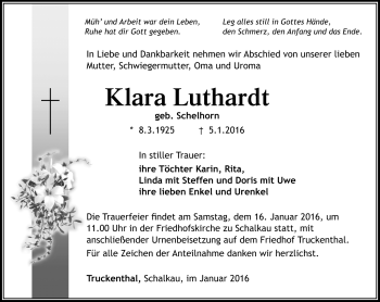 Traueranzeige von Klara Luthardt von Südthüringer Presse