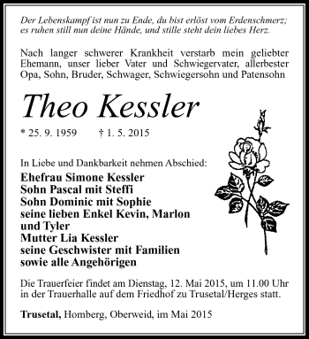 Traueranzeige von Theo Kessler von Südthüringer Presse