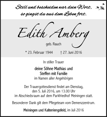 Traueranzeige von Edith Amberg von Südthüringer Presse