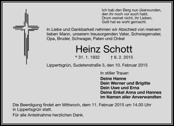 Traueranzeige von Heinz Schott von Frankenpost