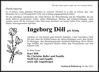 Traueranzeige von Ingeborg Döll von Südthüringer Presse
