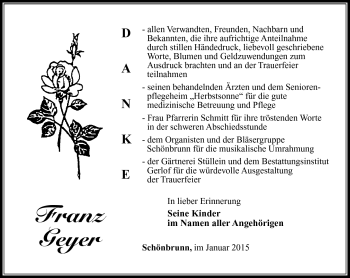 Traueranzeige von Franz Geyer von Südthüringer Presse