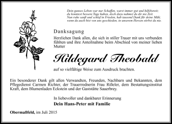 Traueranzeige von Hildegard Theobald von Südthüringer Presse