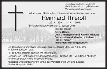 Traueranzeige von Reinhard Thieroff von Frankenpost