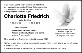 Traueranzeige von Charlotte Friedrich von Neue Presse Coburg