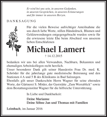 Traueranzeige von Lamert Michael von Südthüringer Presse