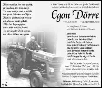 Traueranzeige von Egon Dörre von Südthüringer Presse