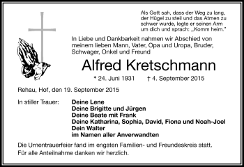 Traueranzeige von Alfred Kretschmann von Frankenpost