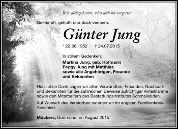 Traueranzeige von Günter Jung von Südthüringer Presse