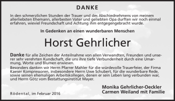Traueranzeige von Horst Gehrlicher von Neue Presse Coburg
