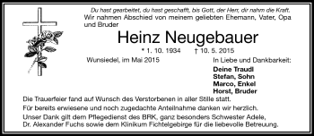 Traueranzeige von Heinz Neugebauer von Frankenpost