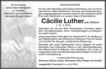 Traueranzeige von Cäcilie Luther von Südthüringer Presse