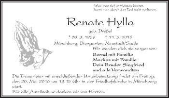 Traueranzeige von Renate Hylla von Frankenpost