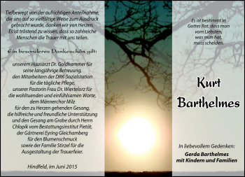 Traueranzeige von Kurt Barthelmes von Südthüringer Presse