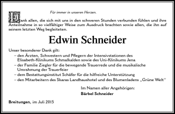 Traueranzeige von Edwin Schneider von Südthüringer Presse