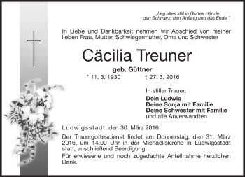 Traueranzeige von Cäcilia Treuner von Neue Presse Coburg
