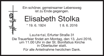 Traueranzeige von Elisabeth Stolk von Neue Presse Coburg