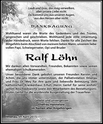 Traueranzeige von Ralf Löhn von Südthüringer Presse