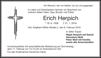 Traueranzeige von Erich Herpich von Frankenpost