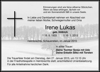 Traueranzeige von Irene Lukas von Frankenpost