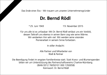 Traueranzeige von Bernd Rödl von Frankenpost