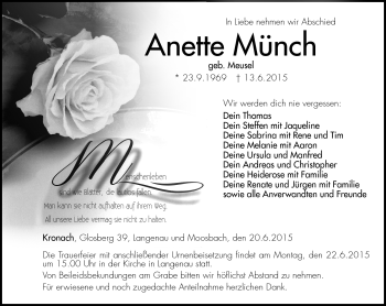 Traueranzeige von Anette Münch von Neue Presse Coburg