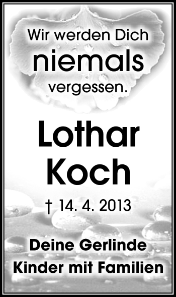 Traueranzeige von Lothar Koch von Neue Presse Coburg