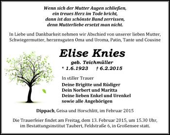 Traueranzeige von Elise Knies von Südthüringer Presse