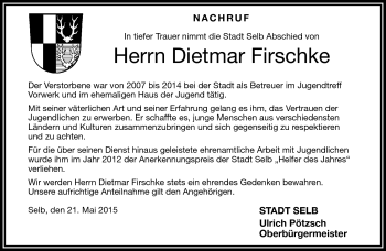 Traueranzeige von Dietmar Firschke von Frankenpost