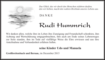 Traueranzeige von Rudi Hummrich von Südthüringer Presse