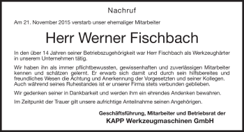 Traueranzeige von Werner Fischbach von Neue Presse Coburg