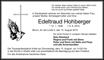 Traueranzeige von Edeltraud Hohberger von Frankenpost