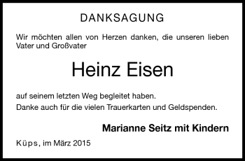 Traueranzeige von Heinz Eisen von Neue Presse Coburg