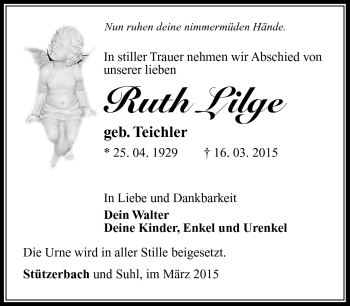 Traueranzeige von Ruth Lilge von Südthüringer Presse