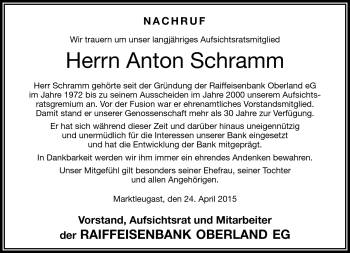 Traueranzeige von Anton Schramm von Frankenpost
