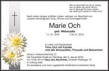 Traueranzeige von Marie Och von Neue Presse Coburg