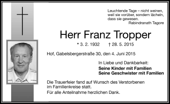 Traueranzeige von Franz Tropper von Frankenpost