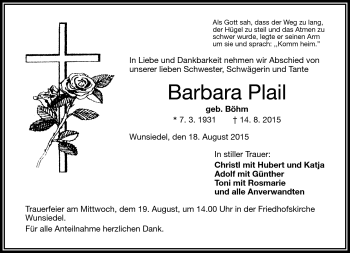 Traueranzeige von Barbara Plail von Frankenpost