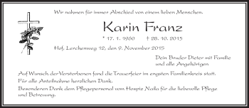 Traueranzeige von Karin Franz von Frankenpost