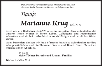 Traueranzeige von Marianne Krug von Südthüringer Presse