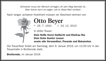 Traueranzeige von Otto Beyer von Südthüringer Presse