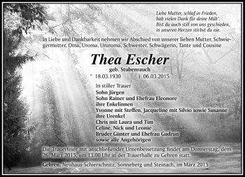 Traueranzeige von Thea Escher von Südthüringer Presse