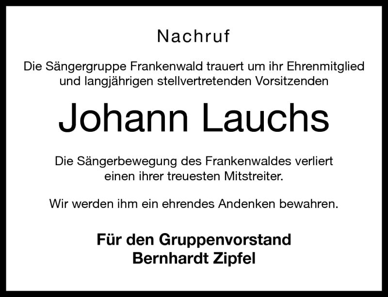  Traueranzeige für Johann Lauchs vom 25.07.2015 aus Neue Presse Coburg