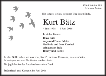 Traueranzeige von Kurt Bätz von Südthüringer Presse