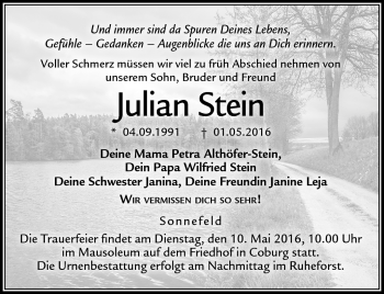 Traueranzeige von Julian Stein von Neue Presse Coburg