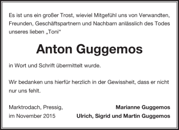 Traueranzeige von Anton Guggemos von Neue Presse Coburg